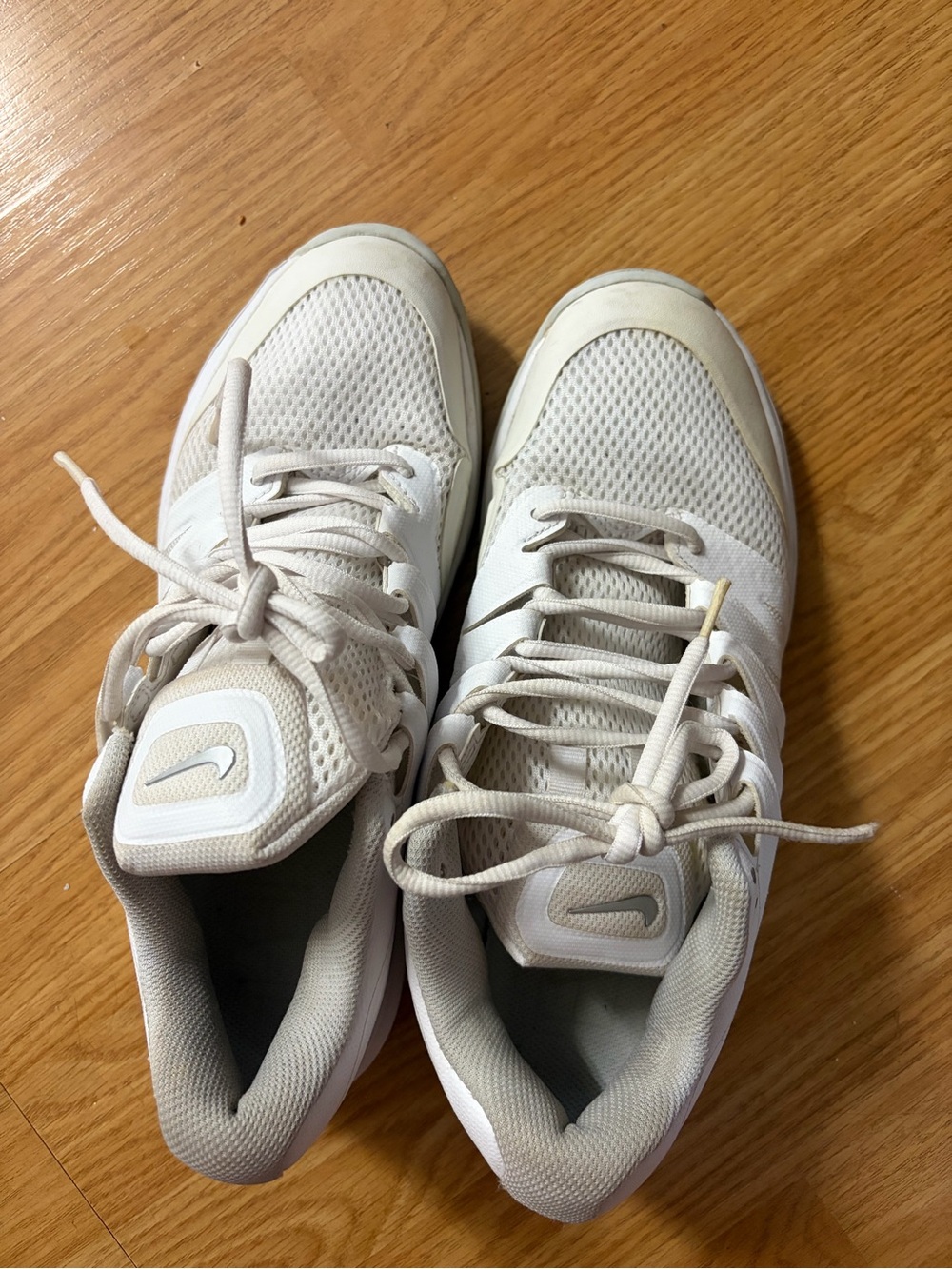 Nike Women's Cream and White Mesh Lace-Up Sneakers